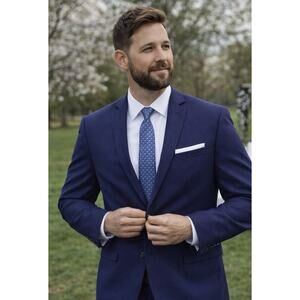 Haggar Active Series Suit Jacket Mens 42 Long Blue Slim Fit Stretch Blazer NWT